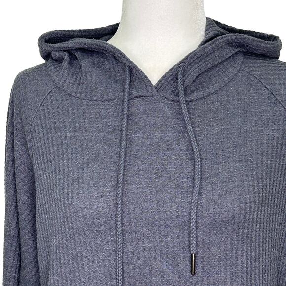 ZSupply Gray Thermal Waffle Knit Raglan Sleeve Pull Over Hoodie - Picture 2 of 8